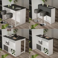 Vicco Set de table de bar Anthracite/blanc 116x37cm avec 2 tabourets de bar