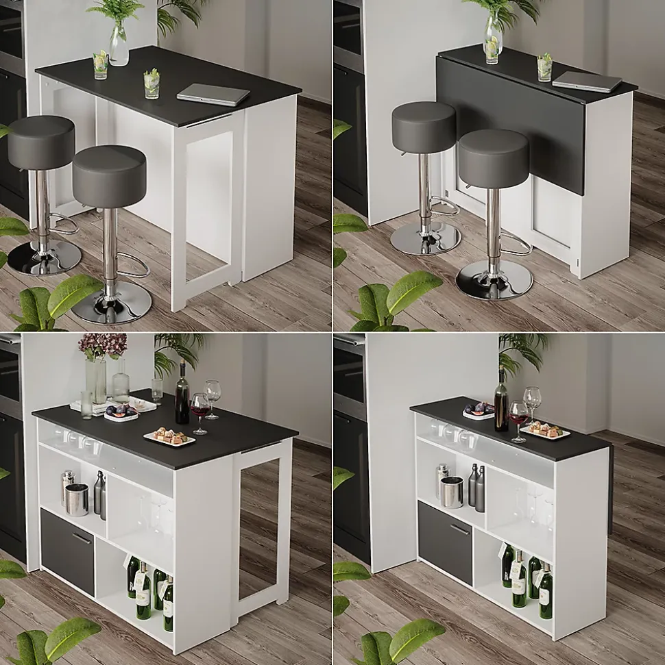 Vicco Set de table de bar Anthracite/blanc 116x37cm avec 2 tabourets de bar