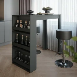 Vicco Set de table de bar Anthracite 57x117cm avec 2 tabourets de bar