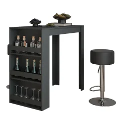 Vicco Set de table de bar Anthracite 57x117cm avec 2 tabourets de bar