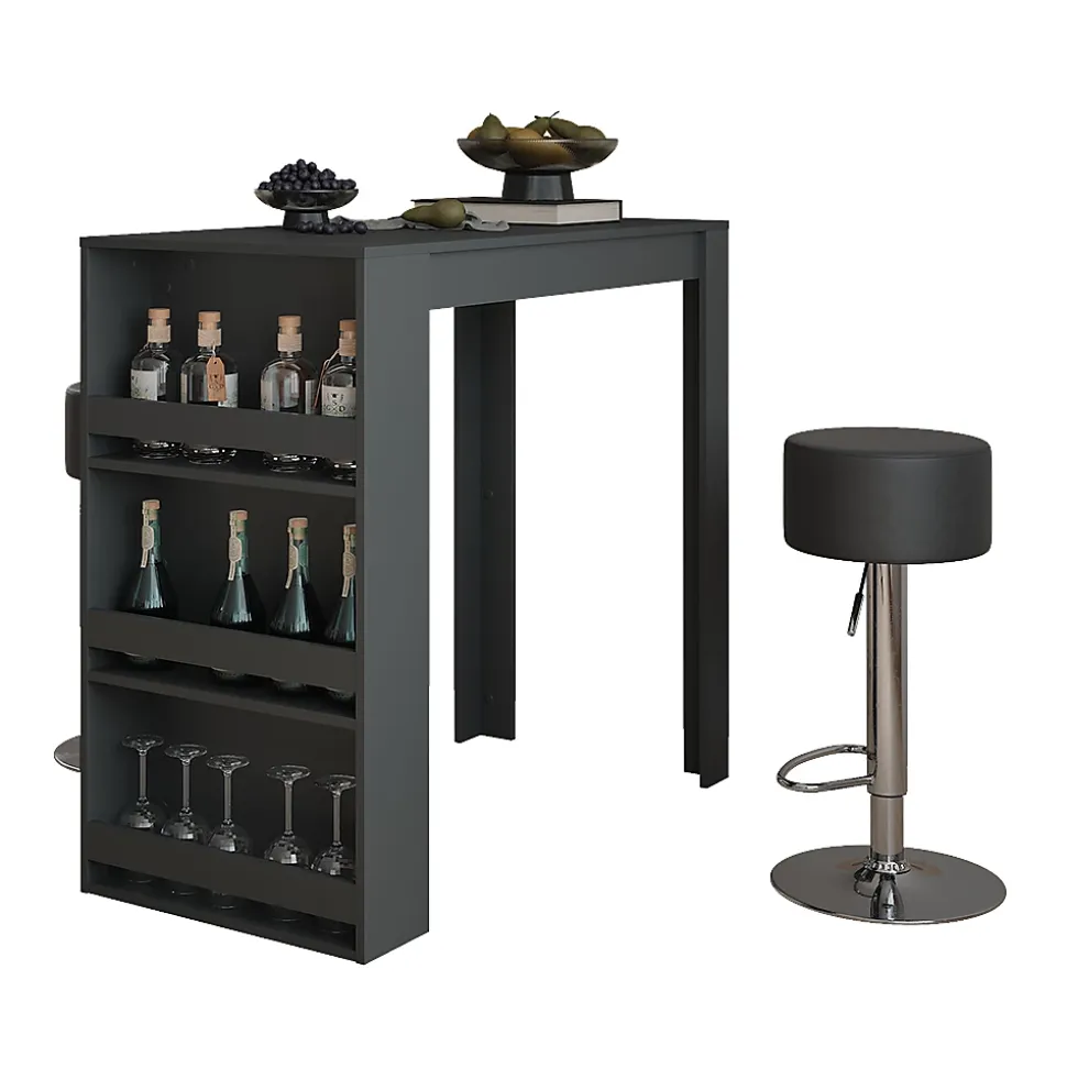 Vicco Set de table de bar Anthracite 57x117cm avec 2 tabourets de bar