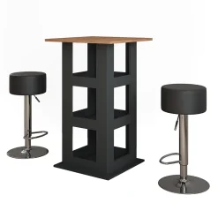 Vicco Set de table de bar Chêne doré/anthracite 65x65cm avec 2 tabourets de bar