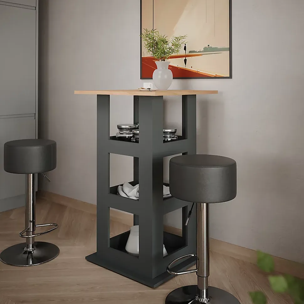 Vicco Set de table de bar Chêne doré/anthracite 65x65cm avec 2 tabourets de bar