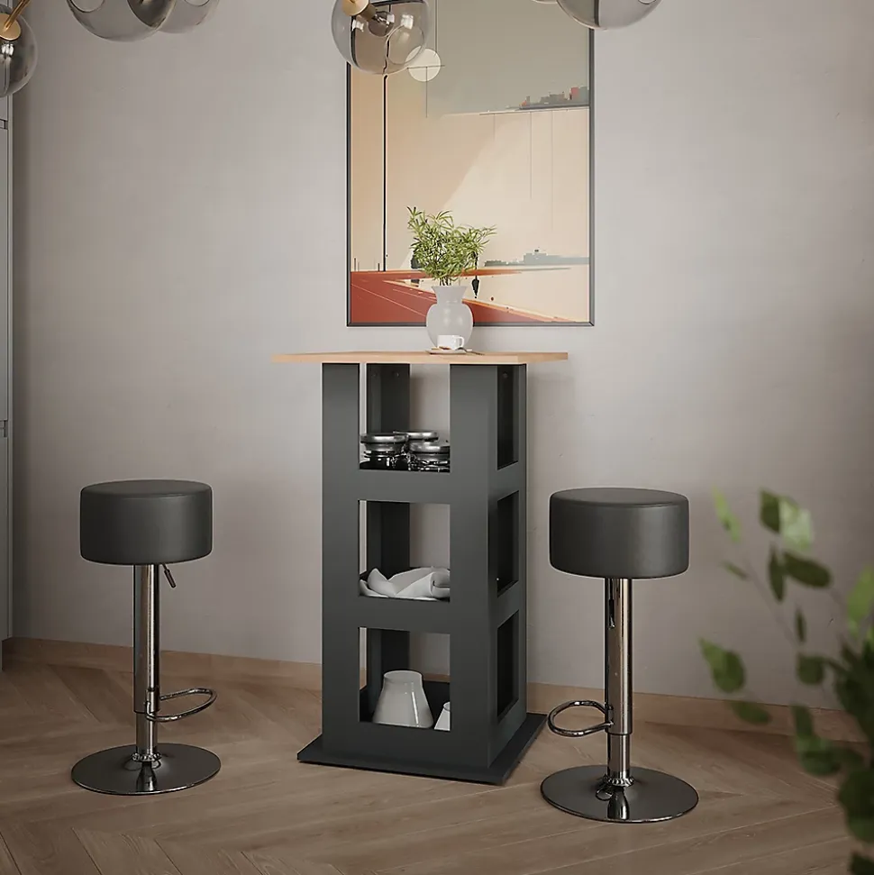Vicco Set de table de bar Chêne doré/anthracite 65x65cm avec 2 tabourets de bar