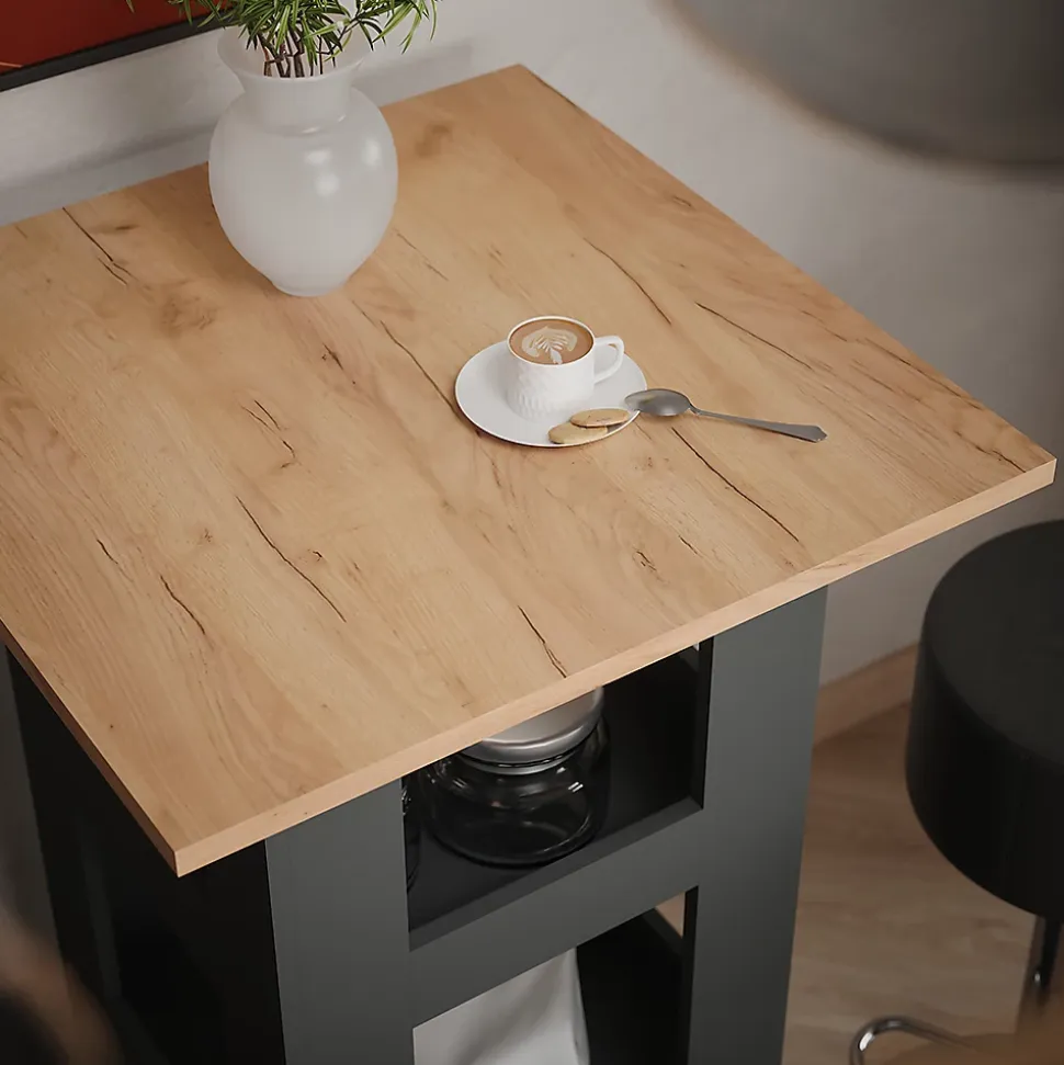 Vicco Set de table de bar Chêne doré/anthracite 65x65cm avec 2 tabourets de bar