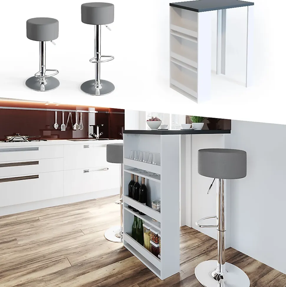 Vicco Set de table de bar Anthracite/blanc 57x80cm avec 2 tabourets de bar