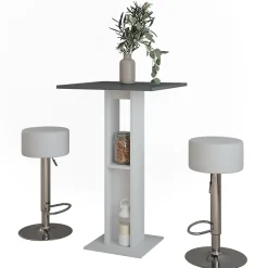 Vicco Set de table de bar blanc/anthracite 65x65cm avec 2 tabourets de bar