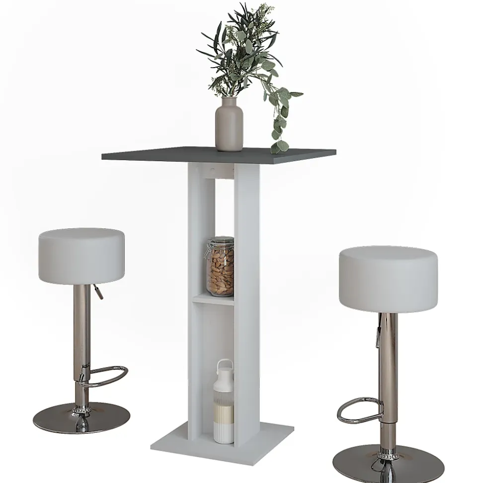 Vicco Set de table de bar blanc/anthracite 65x65cm avec 2 tabourets de bar