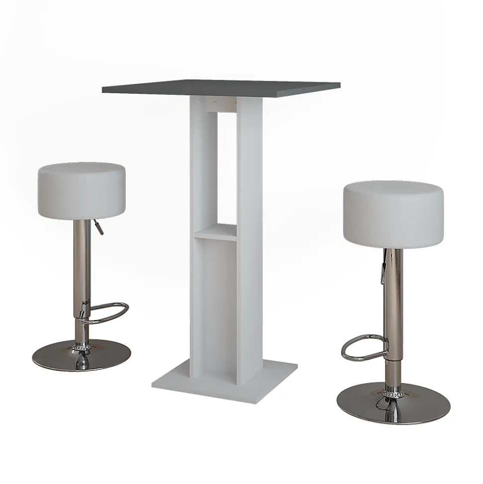 Vicco Set de table de bar blanc/anthracite 65x65cm avec 2 tabourets de bar