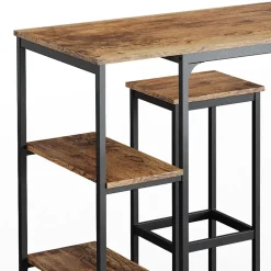 Vicco Set de table de bar Bois antique 120x50cm avec étagères et 2 tabourets de bar