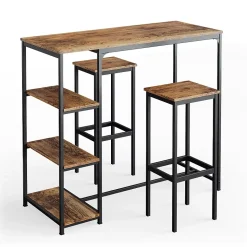 Vicco Set de table de bar Bois antique 120x50cm avec étagères et 2 tabourets de bar