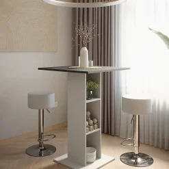 Vicco Set de table de bar blanc/anthracite 75x75cm avec 2 tabourets de bar
