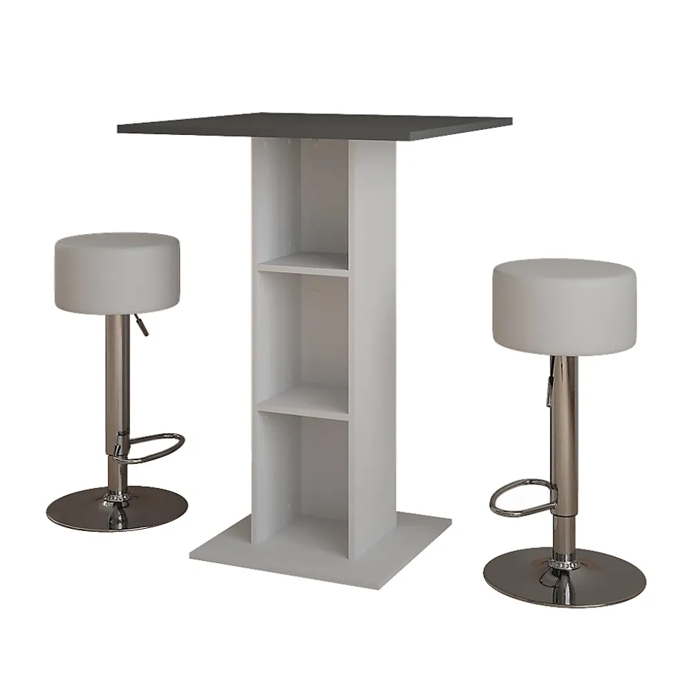 Vicco Set de table de bar blanc/anthracite 75x75cm avec 2 tabourets de bar