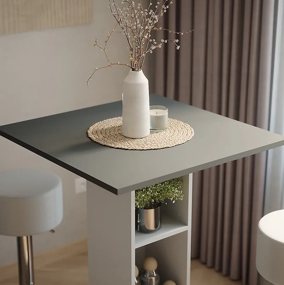 Vicco Set de table de bar blanc/anthracite 75x75cm avec 2 tabourets de bar