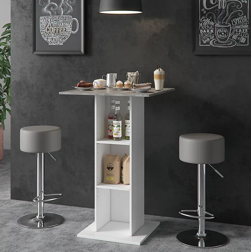 Vicco Set de table de bar Béton 70x70cm avec 2 tabourets de bar