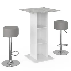 Vicco Set de table de bar Béton 70x70cm avec 2 tabourets de bar