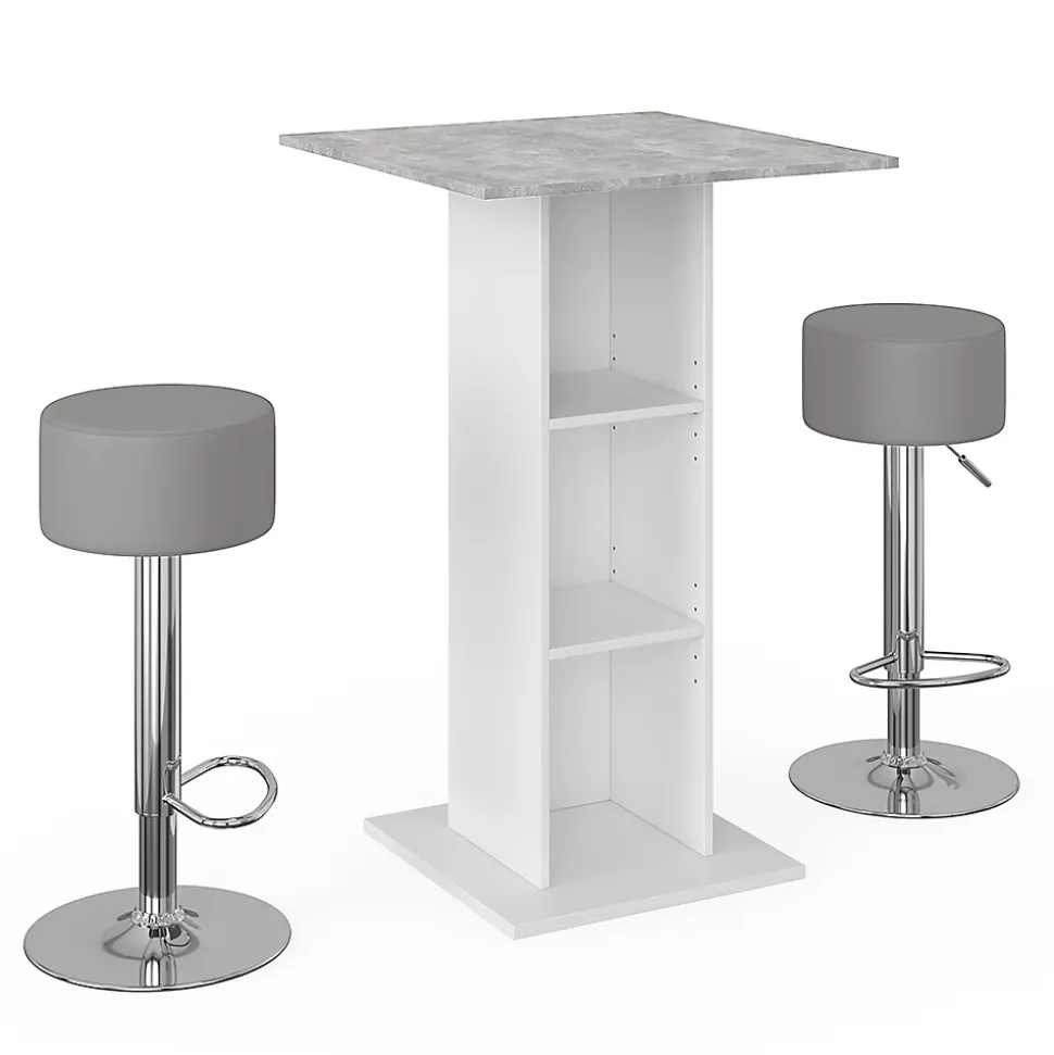 Vicco Set de table de bar Béton 70x70cm avec 2 tabourets de bar