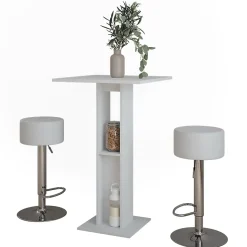 Vicco Set de table de bar Blanc 65x65cm avec 2 tabourets de bar