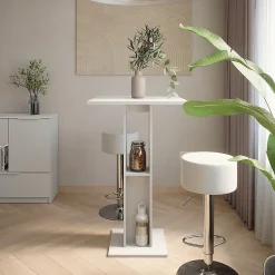 Vicco Set de table de bar Blanc 65x65cm avec 2 tabourets de bar