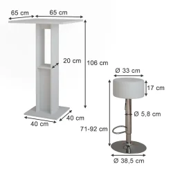 Vicco Set de table de bar Blanc 65x65cm avec 2 tabourets de bar