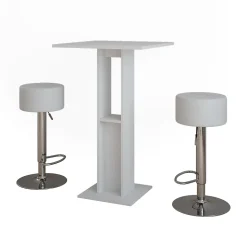 Vicco Set de table de bar Blanc 65x65cm avec 2 tabourets de bar