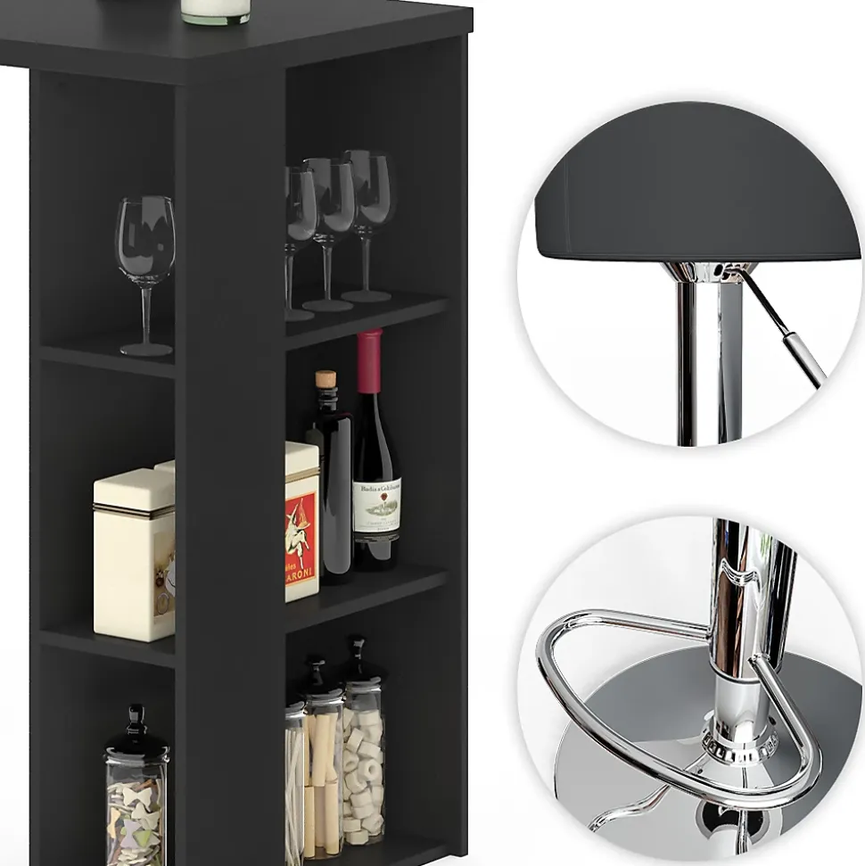 Vicco Set de table de bar Noir 120x60cm avec 2 tabourets de bar