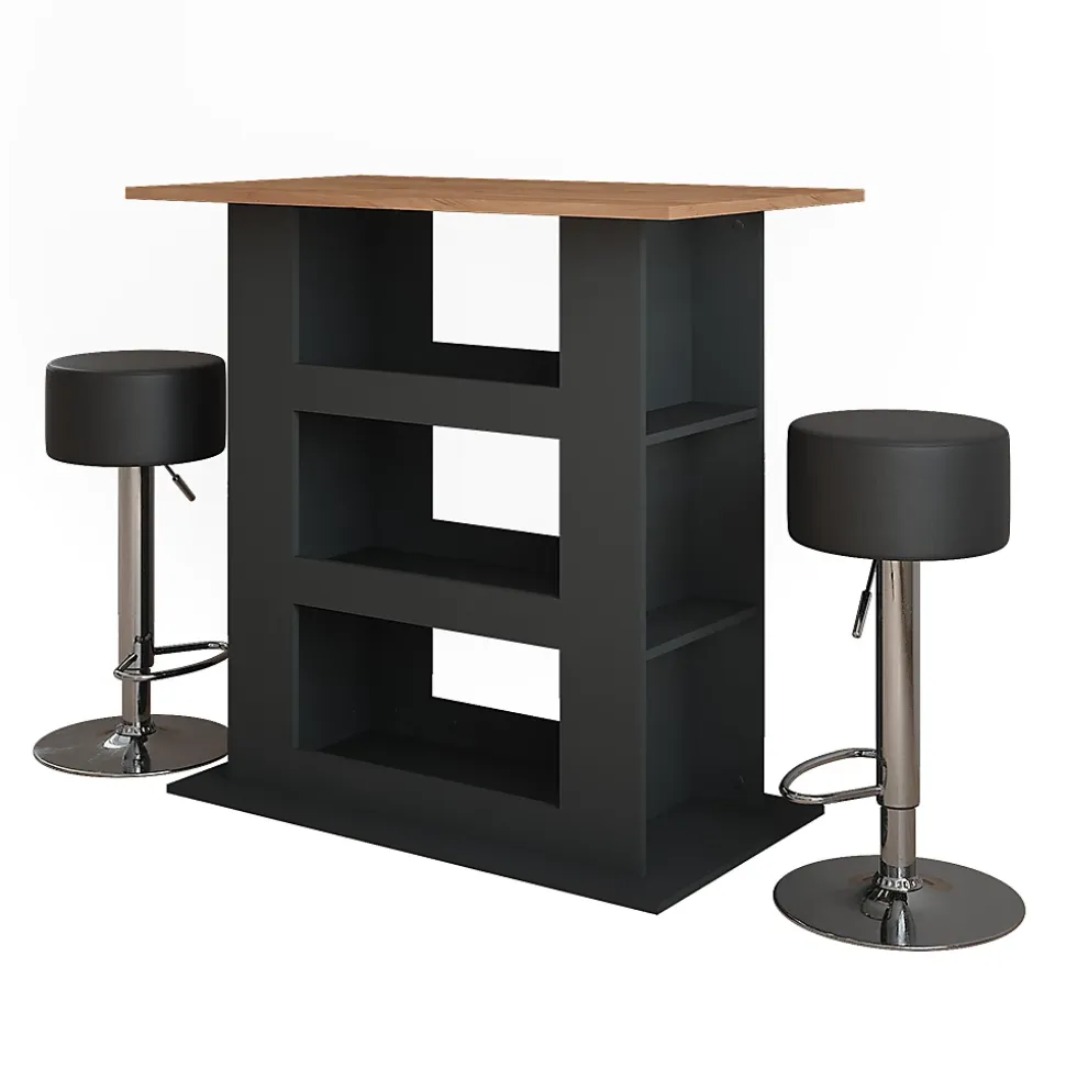 Vicco Set de table de bar Chêne doré/anthracite 110x65cm avec 2 tabourets de bar