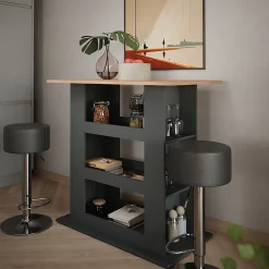 Vicco Set de table de bar Chêne doré/anthracite 110x65cm avec 2 tabourets de bar