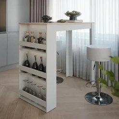 Vicco Set de table de bar Blanc/Sonoma 57x117cm avec 2 tabourets de bar