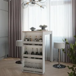 Vicco Set de table de bar Blanc/Sonoma 57x117cm avec 2 tabourets de bar