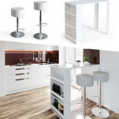 Vicco Set de table de bar Blanc 57x117cm avec 2 tabourets de bar