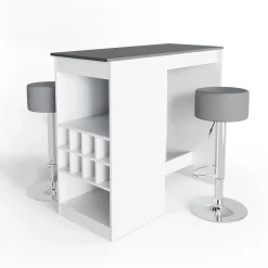 Vicco Set de table de bar blanc/anthracite 115x50cm avec 2 tabourets de bar