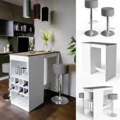 Vicco Set de table de bar blanc/anthracite 115x50cm avec 2 tabourets de bar