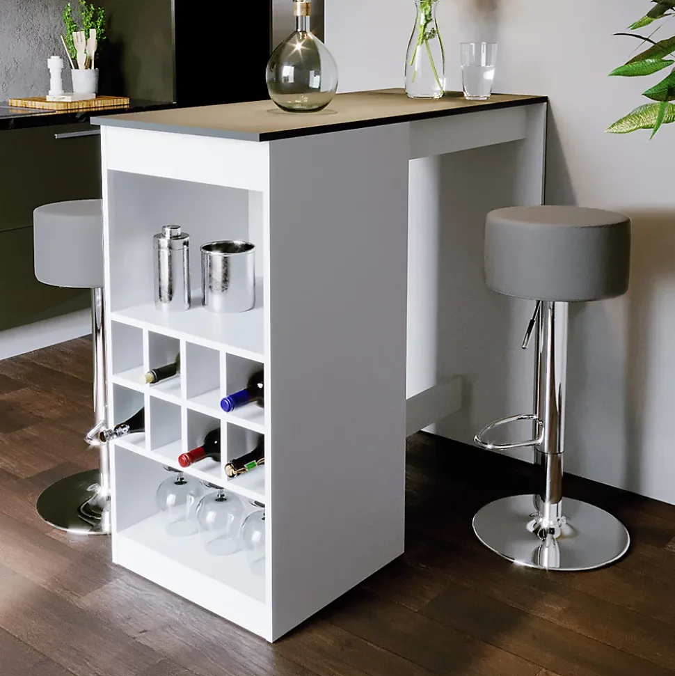 Vicco Set de table de bar blanc/anthracite 115x50cm avec 2 tabourets de bar