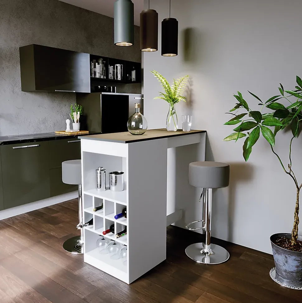 Vicco Set de table de bar blanc/anthracite 115x50cm avec 2 tabourets de bar