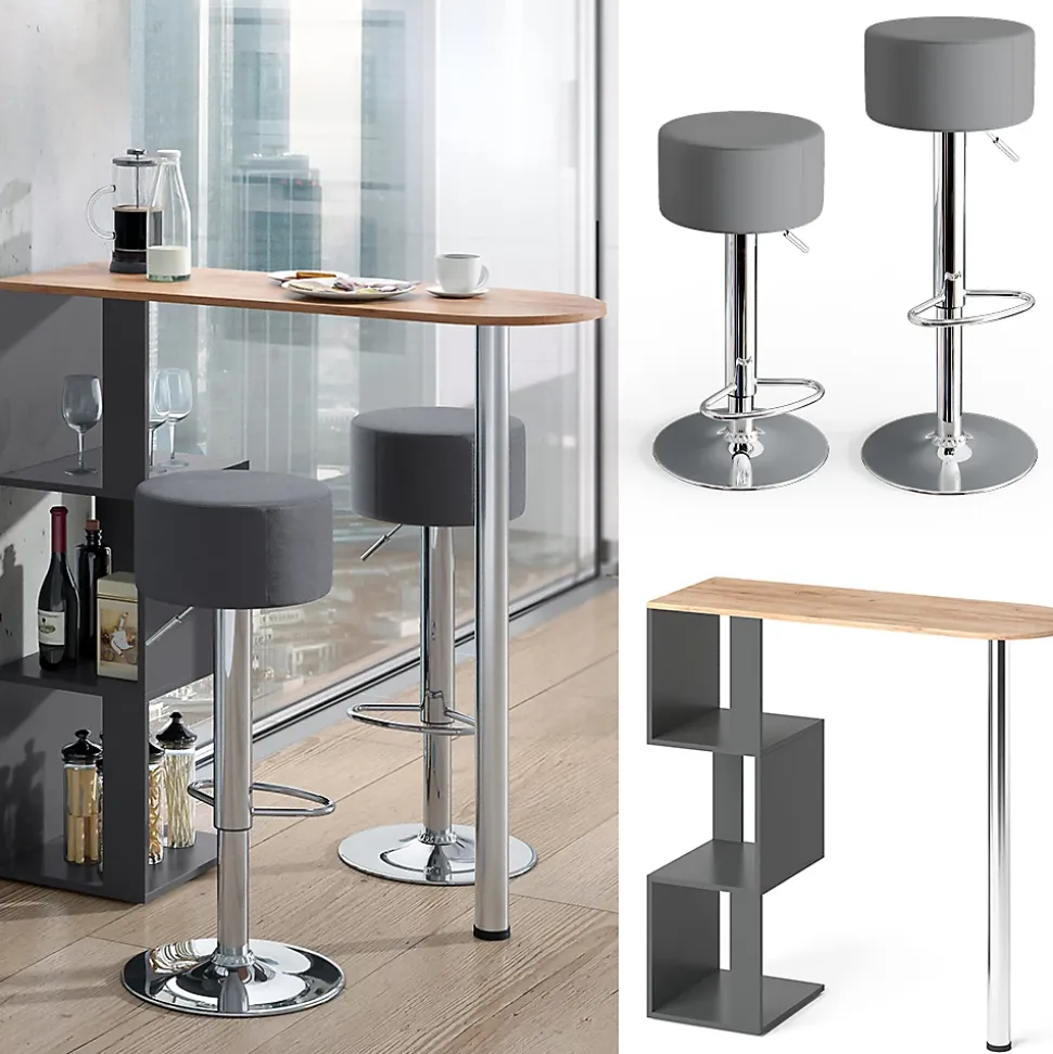 Vicco Set de table de bar Chêne de force doré 113x39.8cm avec 2 tabourets de bar