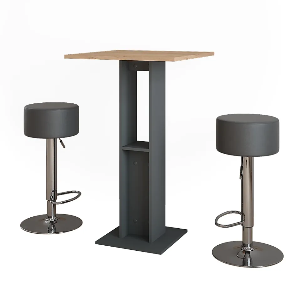 Vicco Set de table de bar Chêne doré/anthracite 65x65cm avec 2 tabourets de bar