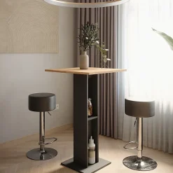 Vicco Set de table de bar Chêne doré/anthracite 65x65cm avec 2 tabourets de bar