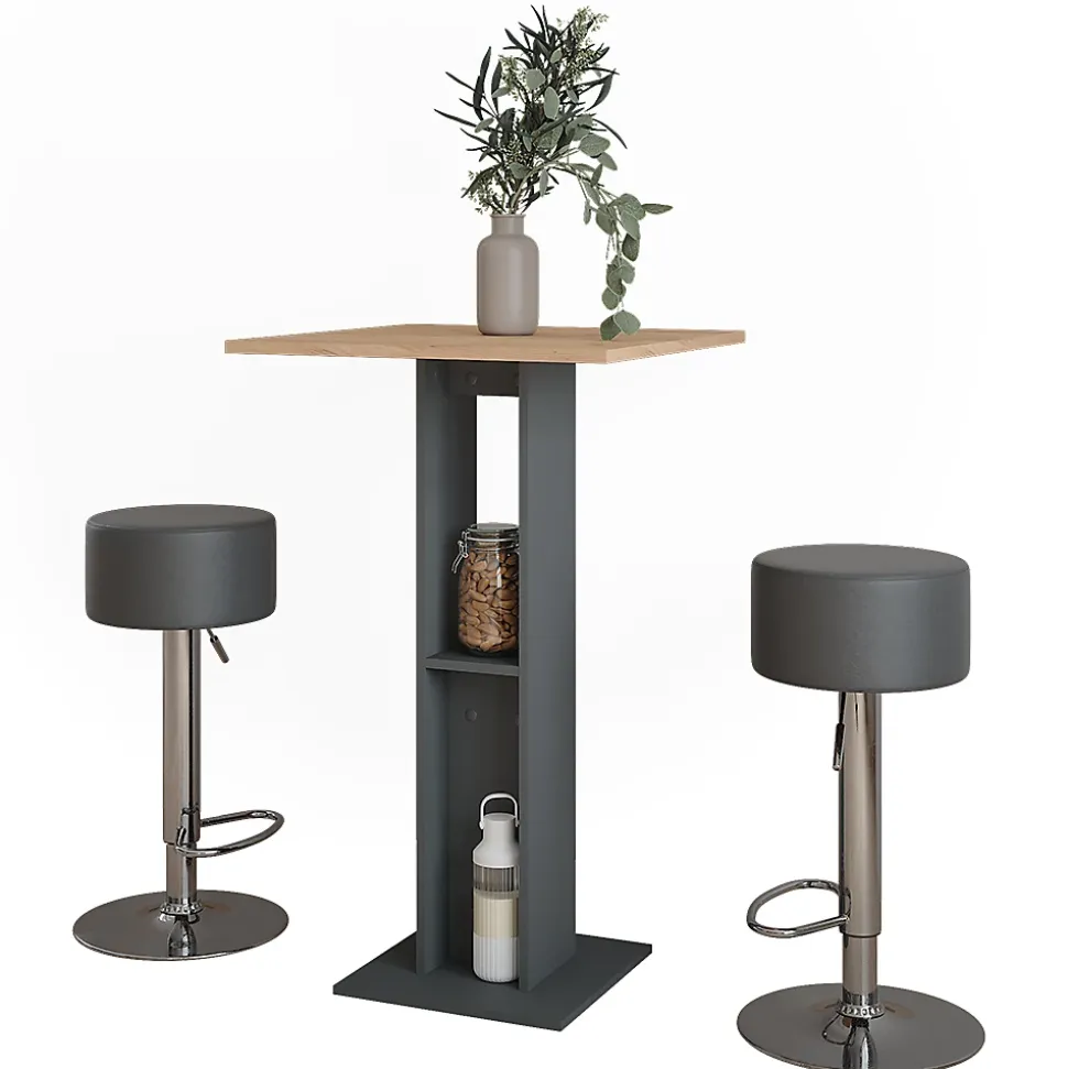 Vicco Set de table de bar Chêne doré/anthracite 65x65cm avec 2 tabourets de bar