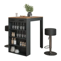 Vicco Set de table de bar Anthracite 67x100cm avec 2 tabourets de bar