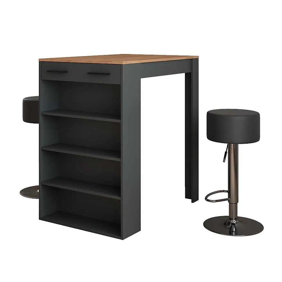 Vicco Set de table de bar Anthracite 67x100cm avec 2 tabourets de bar
