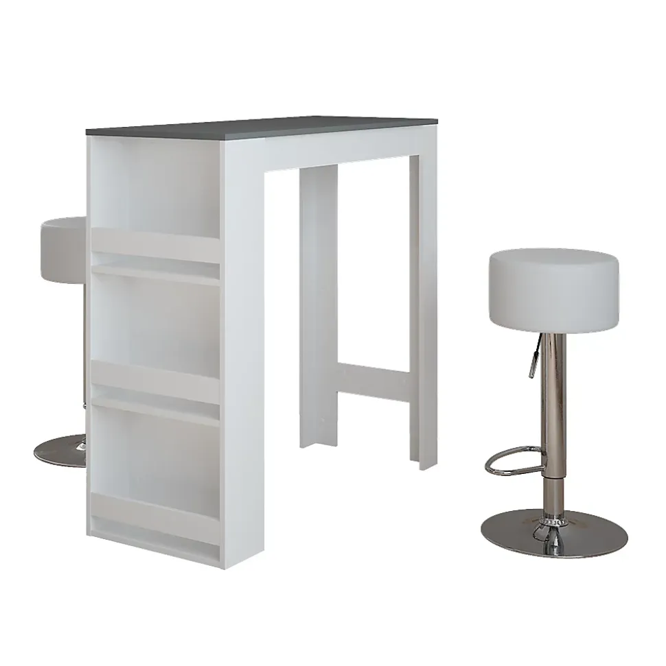 Vicco Set de table de bar blanc/anthracite 45x110cm avec 2 tabourets de bar