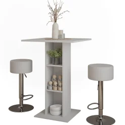 Vicco Set de table de bar Blanc 75x75cm avec 2 tabourets de bar