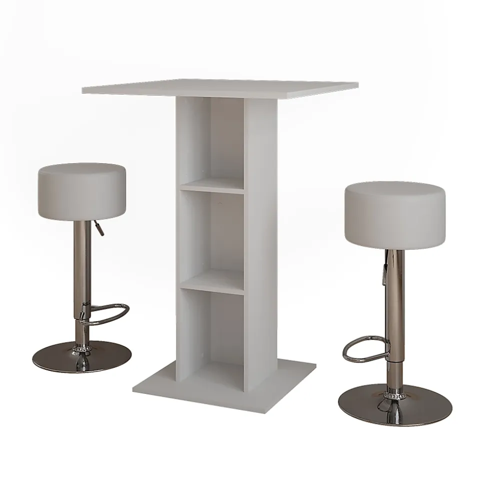 Vicco Set de table de bar Blanc 75x75cm avec 2 tabourets de bar