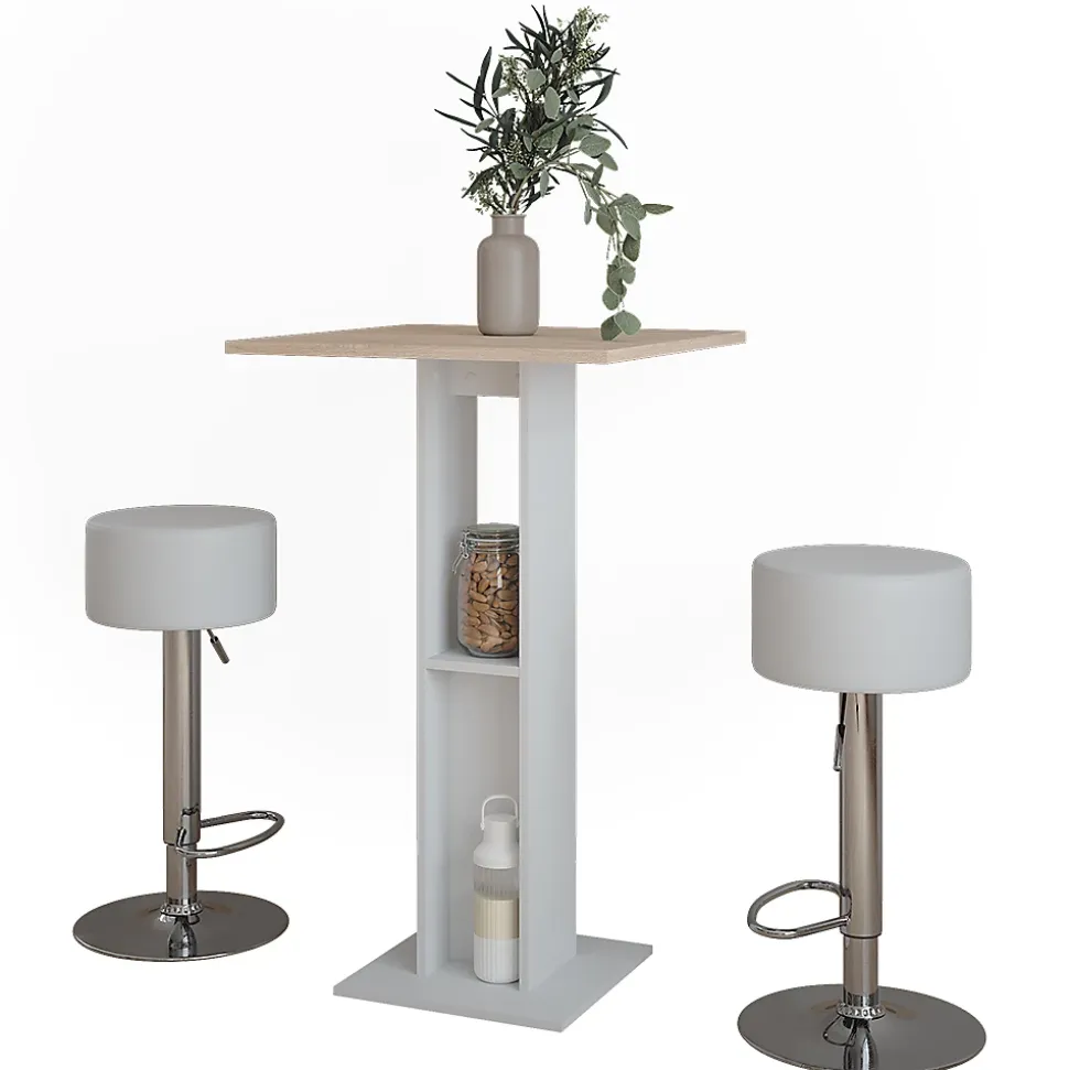 Vicco Set de table de bar Blanc/Sonoma 65x65cm avec 2 tabourets de bar