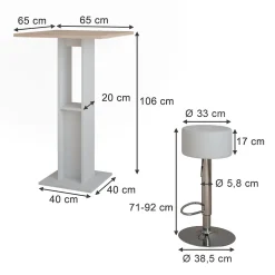 Vicco Set de table de bar Blanc/Sonoma 65x65cm avec 2 tabourets de bar
