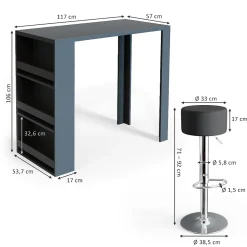 Vicco Set de table de bar Anthracite 57x117cm avec 2 tabourets de bar