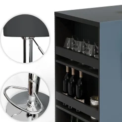 Vicco Set de table de bar Anthracite 57x117cm avec 2 tabourets de bar