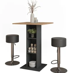 Vicco Set de table de bar Anthracite 75x75cm avec 2 tabourets de bar