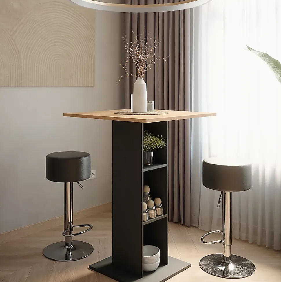 Vicco Set de table de bar Anthracite 75x75cm avec 2 tabourets de bar